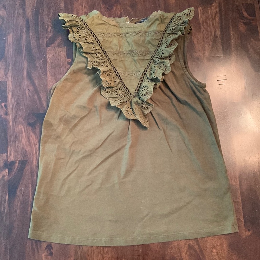 J. Crew olive green ruffle tank, XXS